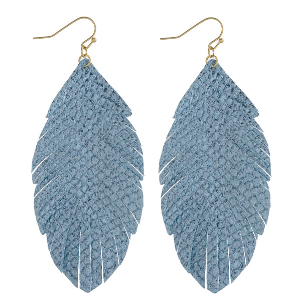 Wholesale metallic faux leather snakeskin feather earrings