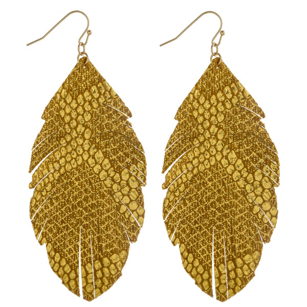 Wholesale metallic faux leather snakeskin feather earrings