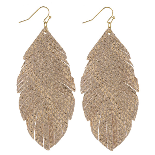 Wholesale metallic faux leather snakeskin feather earrings