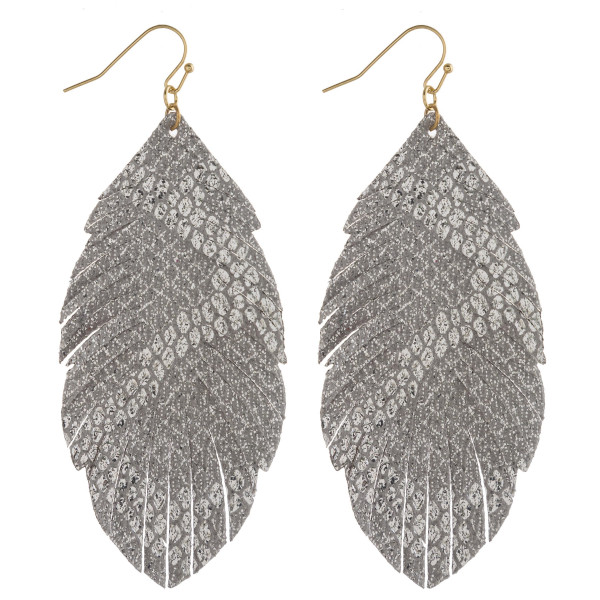 Wholesale metallic faux leather snakeskin feather earrings