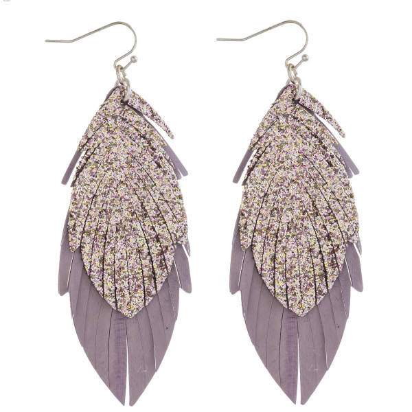Wholesale double layered genuine leather feather inspired earrings glitter accen