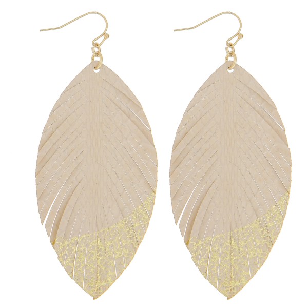 Wholesale thin faux leather gold metallic feather earrings