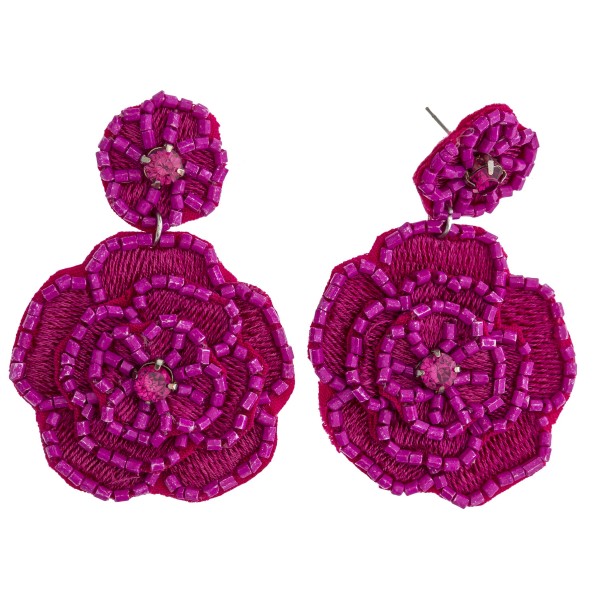Wholesale seed beaded felt flower blossom drop earrings