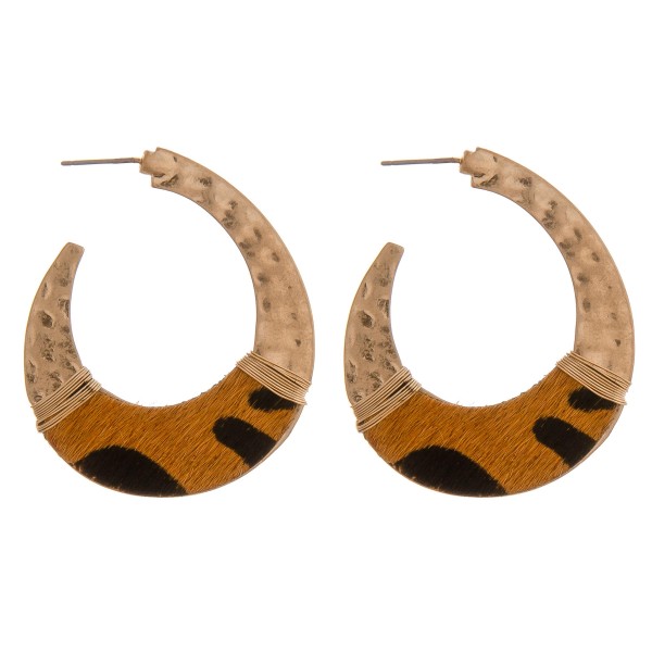 Wholesale cowhide animal print hammered j hoop earrings wire wrapped details