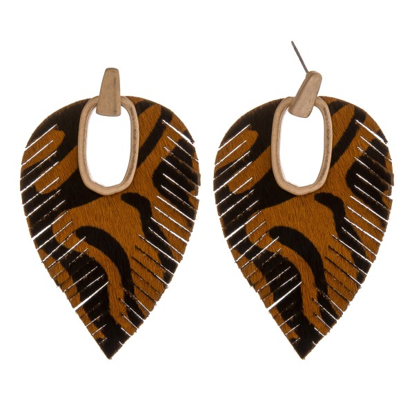 Wholesale faux leather cowhide animal print hinge cut out earrings