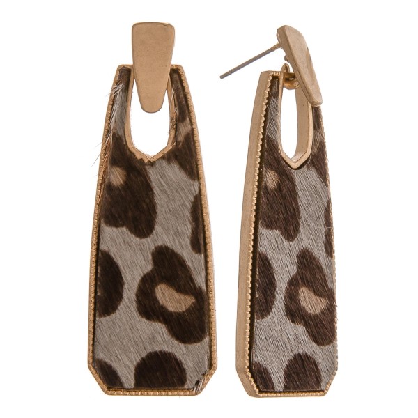 Wholesale cowhide encased leopard print oblong earrings