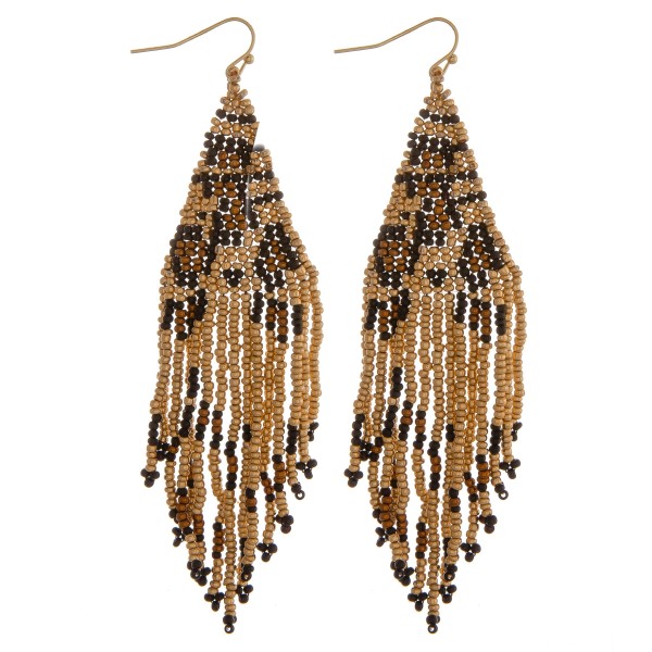 Wholesale leopard print beaded fringe tassel bohemian earrings