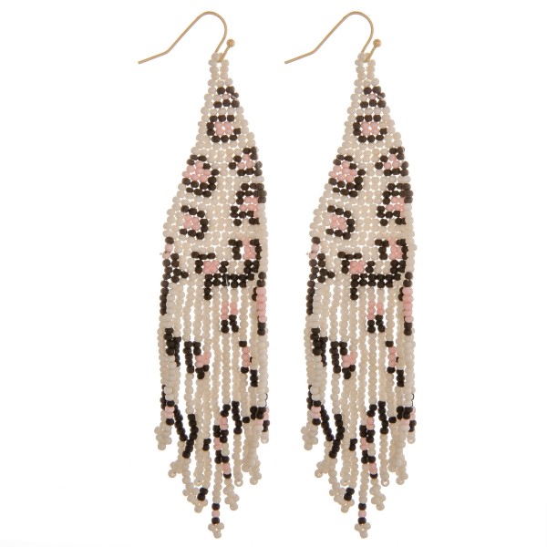 Wholesale leopard print beaded fringe tassel bohemian earrings