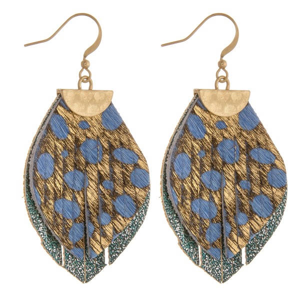 Wholesale genuine leather layered animal print earrings