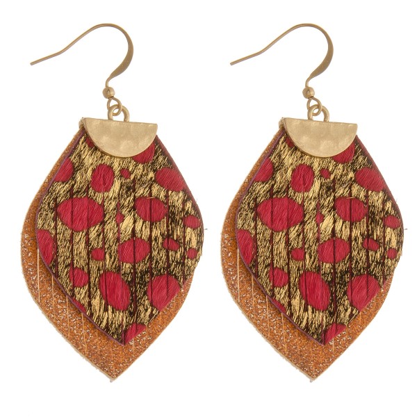 Wholesale genuine leather layered animal print earrings