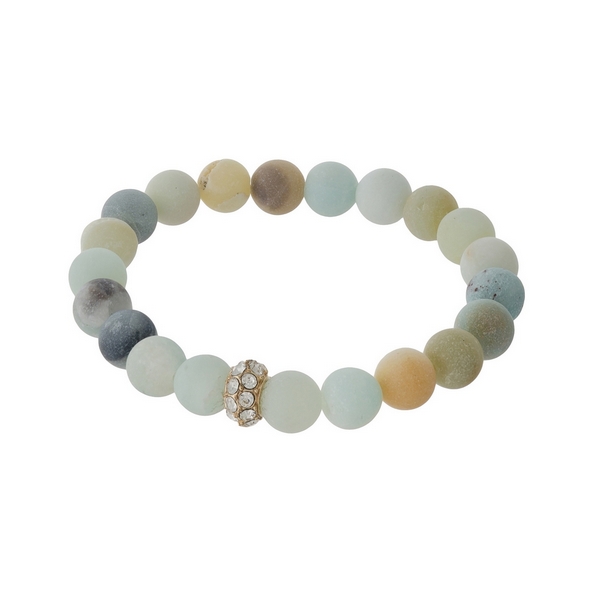 Wholesale amazonite beaded stretch bracelet gold pave accent bead Stones mm