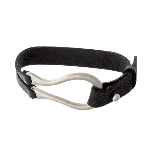 Wholesale black leather silver bracelet button closure