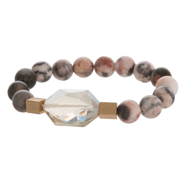 Wholesale natural stone beaded stretch bracelet gold accents faceted stone