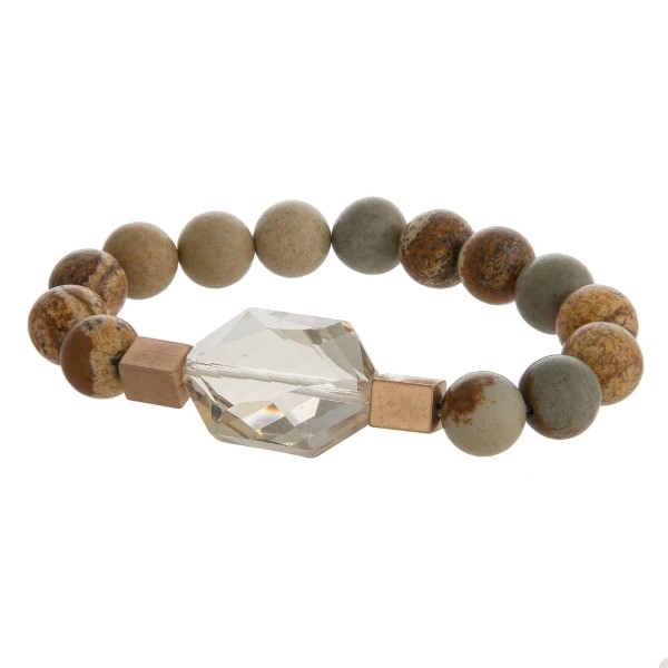 Wholesale natural stone beaded stretch bracelet gold accents faceted stone