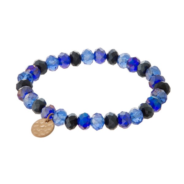 Wholesale stretch bracelet faceted beads hammered circle pendant