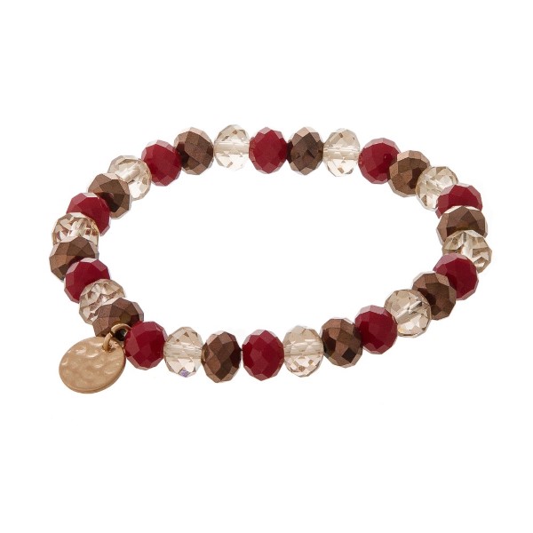 Wholesale stretch bracelet faceted beads hammered circle pendant