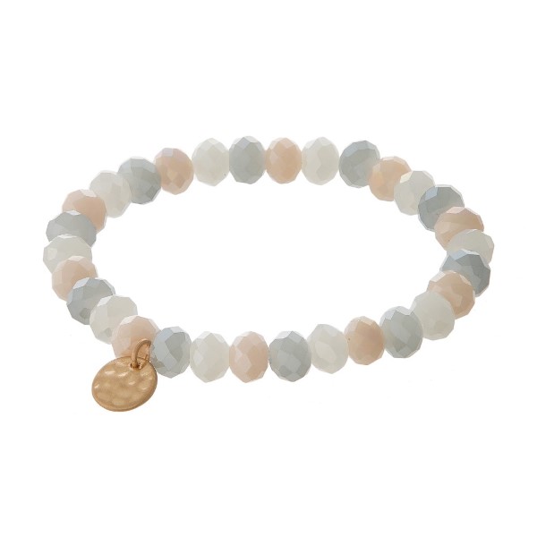 Wholesale stretch bracelet faceted beads hammered circle pendant