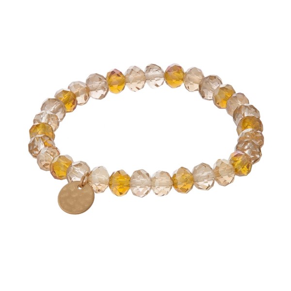 Wholesale stretch bracelet faceted beads hammered circle pendant