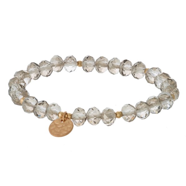 Wholesale faceted bead stretch bracelet hammered gold circle charm