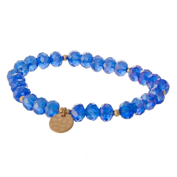 Wholesale faceted bead stretch bracelet hammered gold circle charm