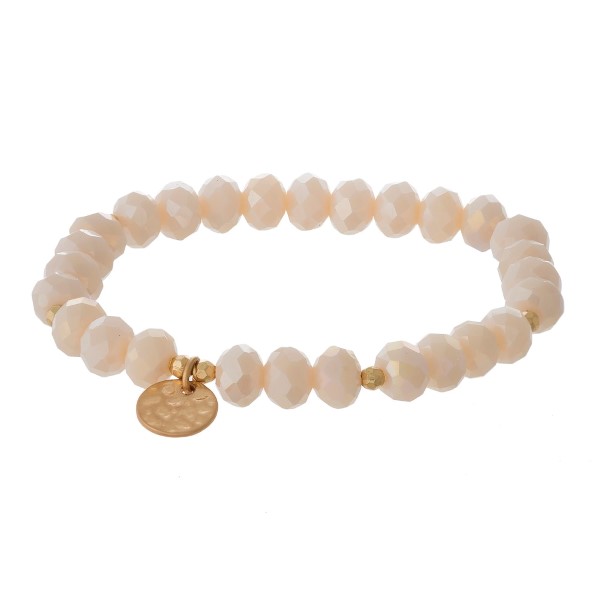 Wholesale faceted bead stretch bracelet hammered gold circle charm