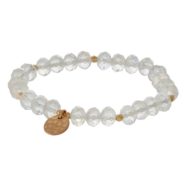 Wholesale faceted bead stretch bracelet hammered gold circle charm