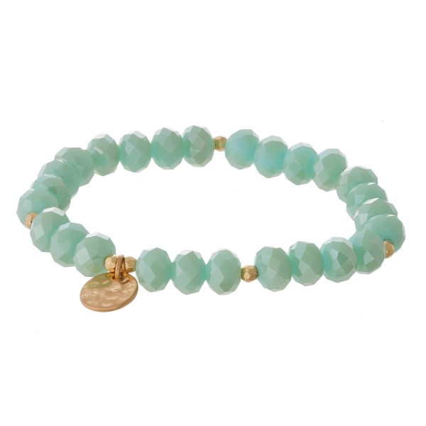 Wholesale faceted bead stretch bracelet hammered gold circle charm