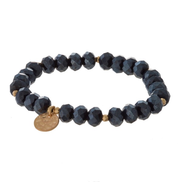 Wholesale faceted bead stretch bracelet hammered gold circle charm