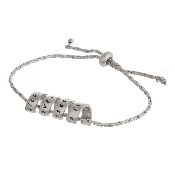 Wholesale metal slide bracelet stamped Faith Hope Love