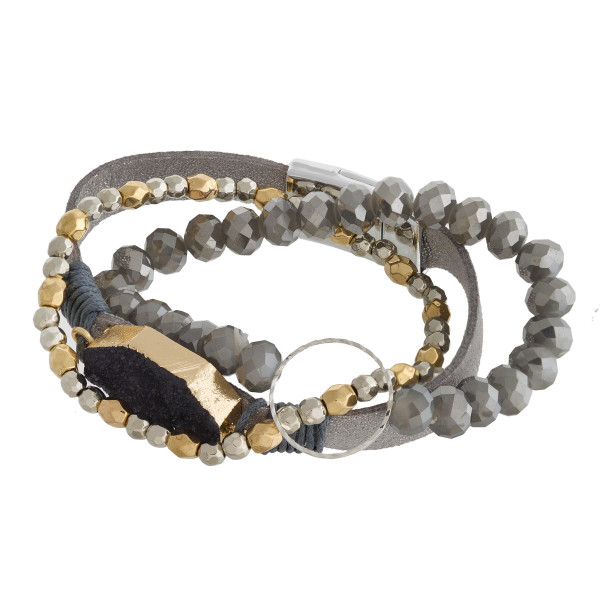 Wholesale multi strand natural stone beaded bracelet metal hoop wrist detail App