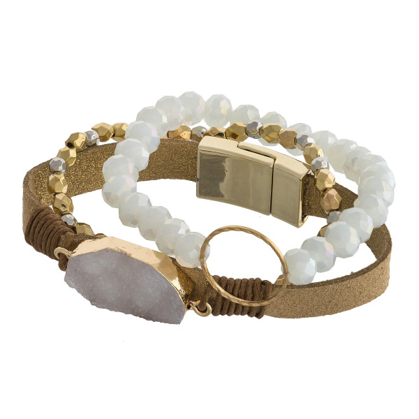 Wholesale multi strand natural stone beaded bracelet metal hoop wrist detail App