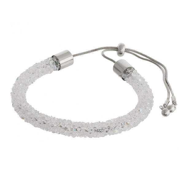 Wholesale white silver rhinestone bracelet adjustable bolo closure Fits up wrist