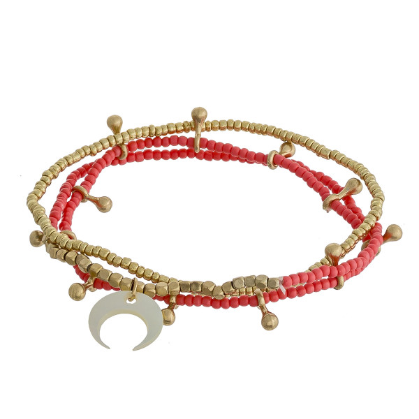 Wholesale bracelet set three beaded stretch bracelets gold accents crescent deta