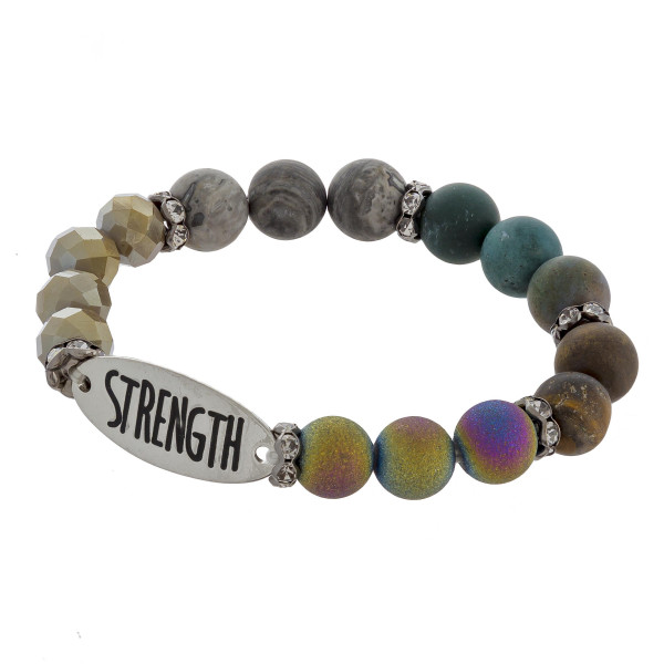 Wholesale beaded stretch bracelet Strength engraved rhinestone accents Approxima