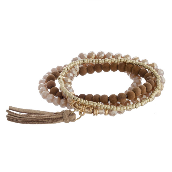 Wholesale beaded bracelet set four stretch bracelet wood faceted bead details fa