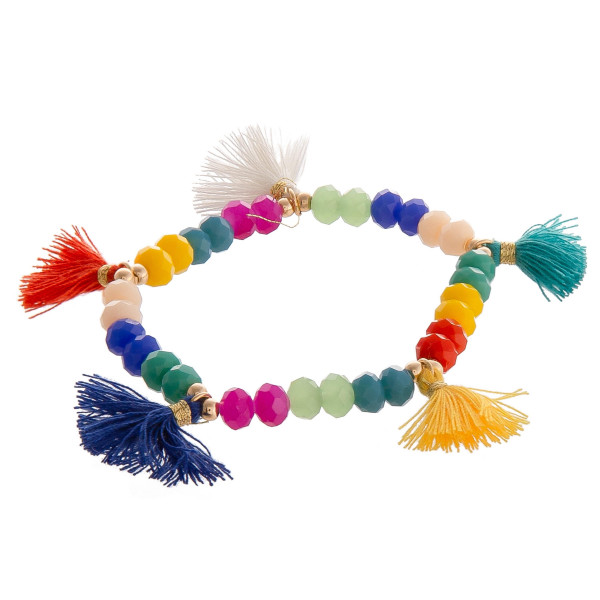 Wholesale multicolored beaded stretch bracelet fanned tassel details diameter un