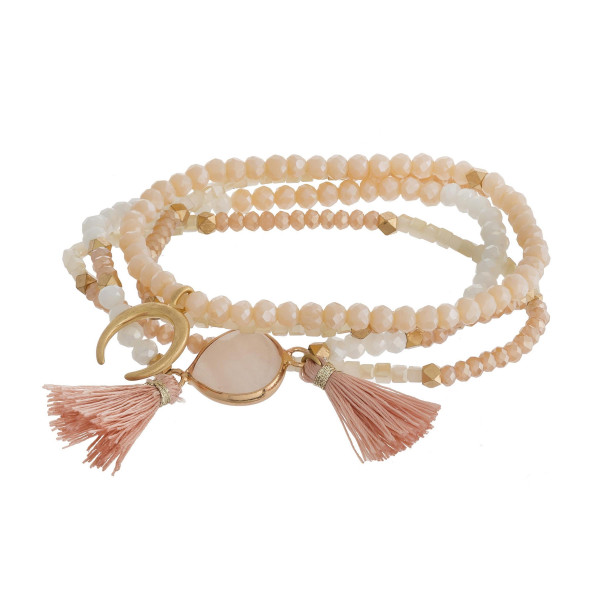 Wholesale bracelet set four stretch beaded bracelets natural stone crescent deta