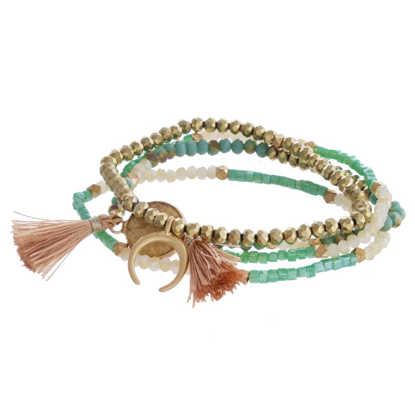 Wholesale bracelet set four stretch beaded bracelets natural stone crescent deta