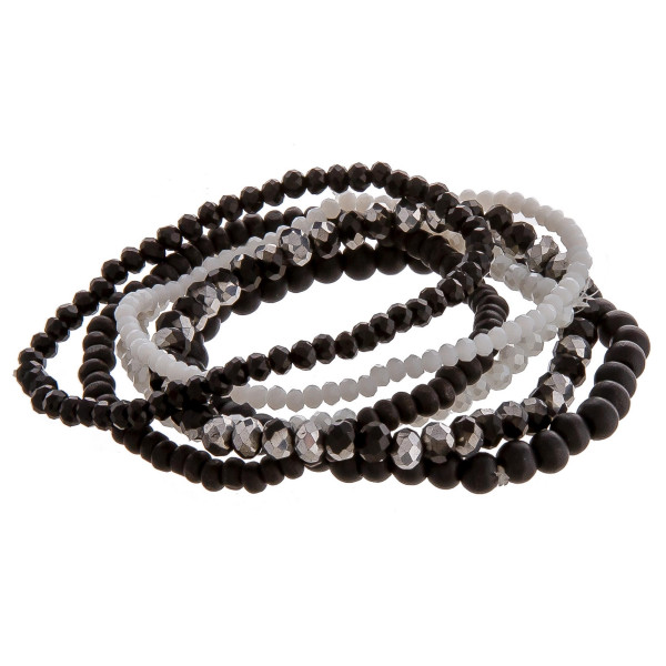 Wholesale bracelet set six beaded stretch bracelets faceted wood bead details di