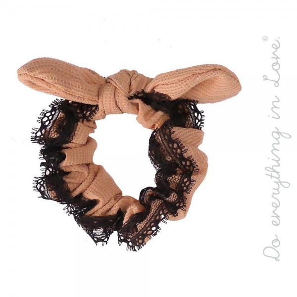 Wholesale do everything Love brand solid color lace trim knotted bow hair scrunc