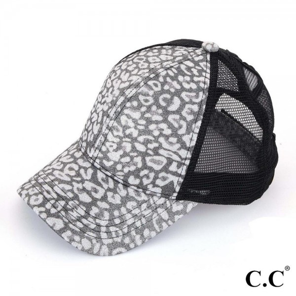 Wholesale c C Pony Cap BT C C leopard print glitter ponytail baseball cap mesh b