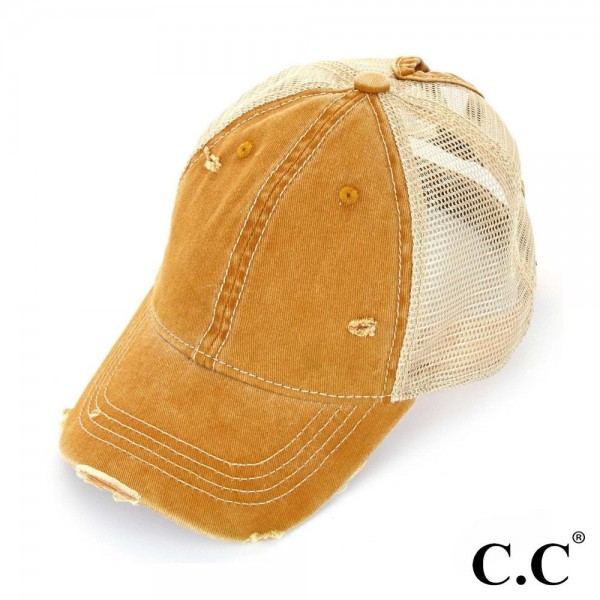 Wholesale c C BT Vintage distressed ponytail cap mesh back Cotton Polyester Adju