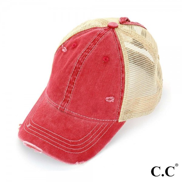 Wholesale c C BT Vintage distressed ponytail cap mesh back adjustable velcro clo