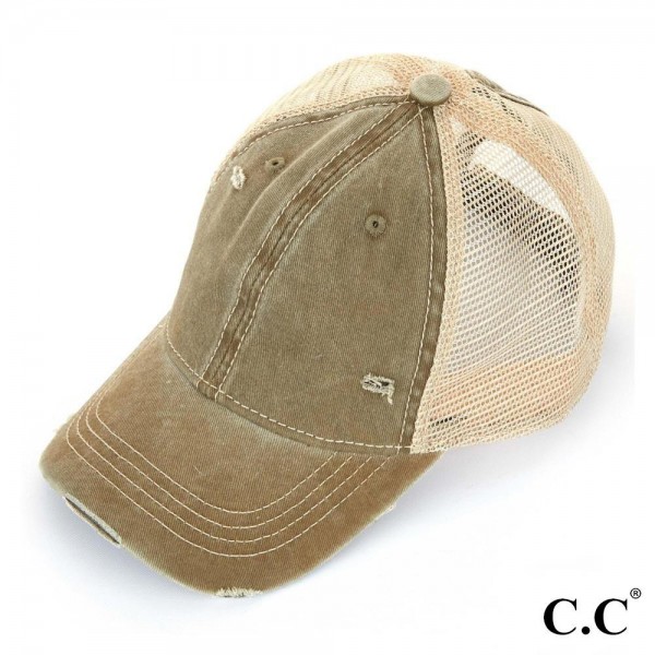 Wholesale c C BT Vintage distressed ponytail cap mesh back adjustable velcro clo