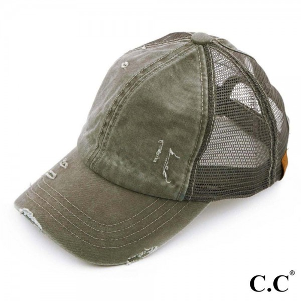 Wholesale c C BT distressed vintage ponytail cap Mesh back velcro closure Cotton