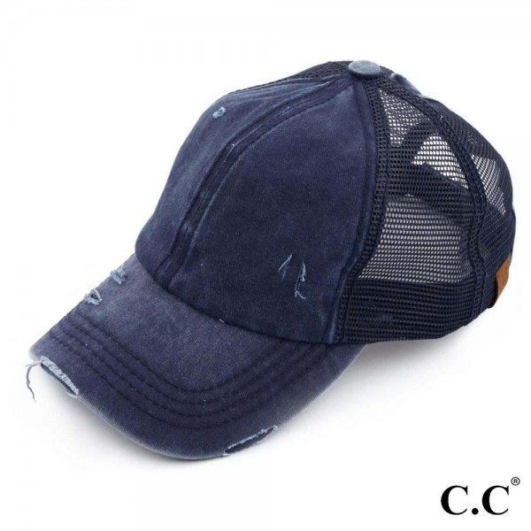 Wholesale c C BT navy distressed vintage ponytail cap Mesh back velcro closure C