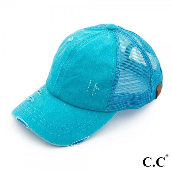 Wholesale c C BT turquoise distressed vintage ponytail cap Mesh back velcro clos