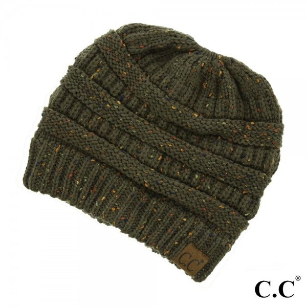 Wholesale messy bun confetti print C C beanie olive acrylic