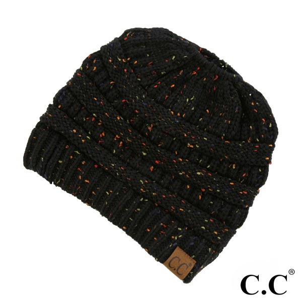 Wholesale messy bun confetti print C C beanie black acrylic