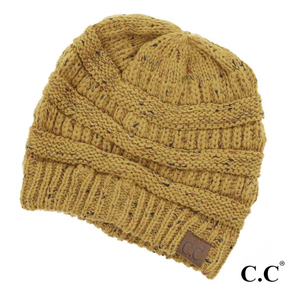 Wholesale cable knit confetti print C C beanie mustard acrylic